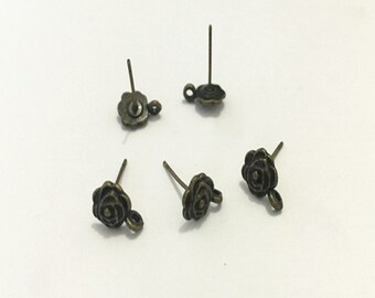 20pcs 8mm Antique Bronze Rose  Flower  Stud Earrings Accessories