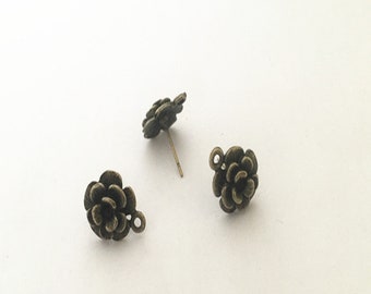 12pcs  antique bronze flowers Stud earrings base 12mm