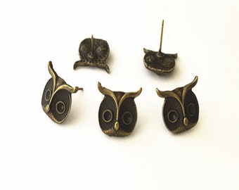 20pcs 12mmx14mm antique bronze owl Stud Earrings Base