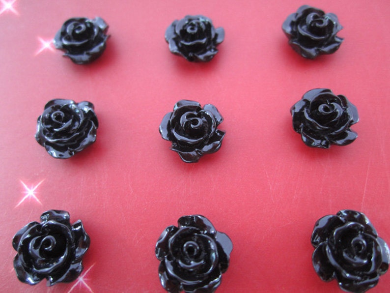 20pcs black color Resin Flowers Rose 10mm image 1