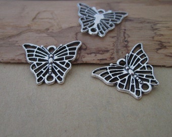 25pcs Antique Silver butterfly  pendant Charms 17mmx22mm