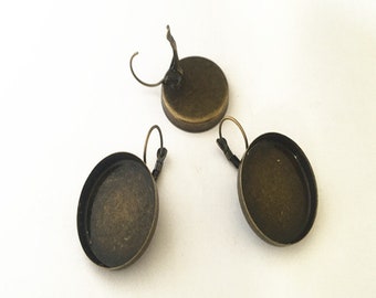 6pcs de bronze antique (cuivre) crochets d'oreille base 25mm