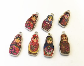 15pcs silver color( Mixed color) Double sided doll Charms pendant 14mmx27mm