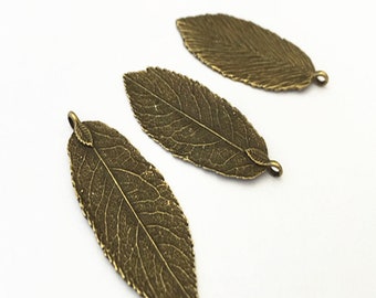 10pcs Antique bronze Leaf charm 19mmx48mm