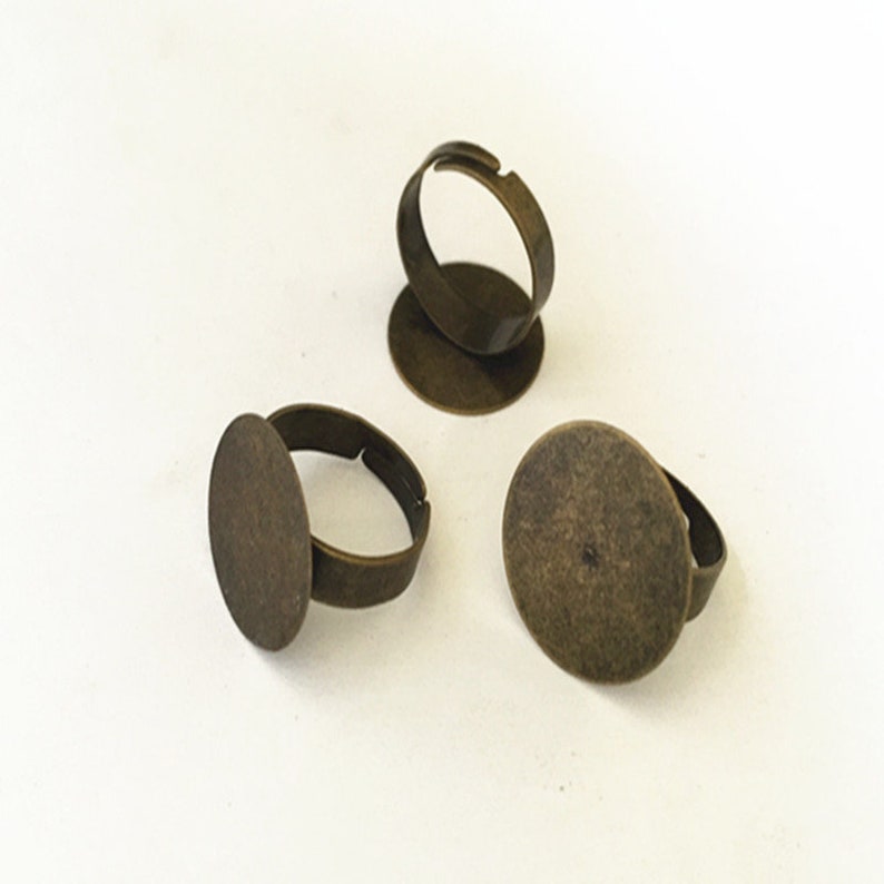 10pcs Adjustable antique bronze Round Ring Blanks tray 25mm image 1