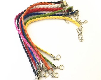 10pcs 7inches--9inches assorted Color faux braided leather with Lobster clasp bracelet 6mm