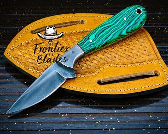 handmade cowboy-knife-skinner, grain stone Handle : Pancake Leather Sheath, Special Occasion Gift