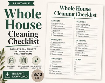 Checkliste für die Reinigung des ganzen Hauses, Zimmer-Anleitung, Minimalplaner (Digitaler Download)