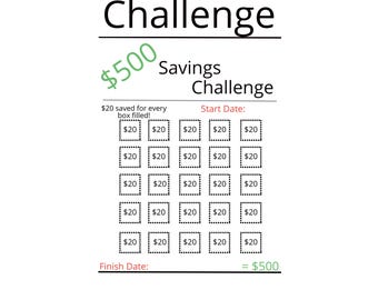 500 Dollar Einsparungen Challenge Tracker | 20 Dollar Budget zum Ausdrucken (Instant Download)