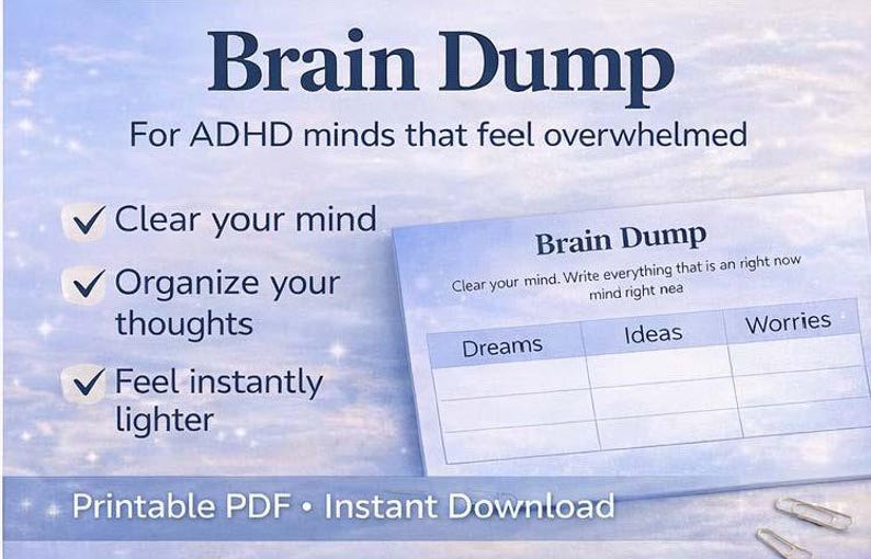 ADHD Brain Dump Worksheet | Mental Clarity Planner (digital Download ...