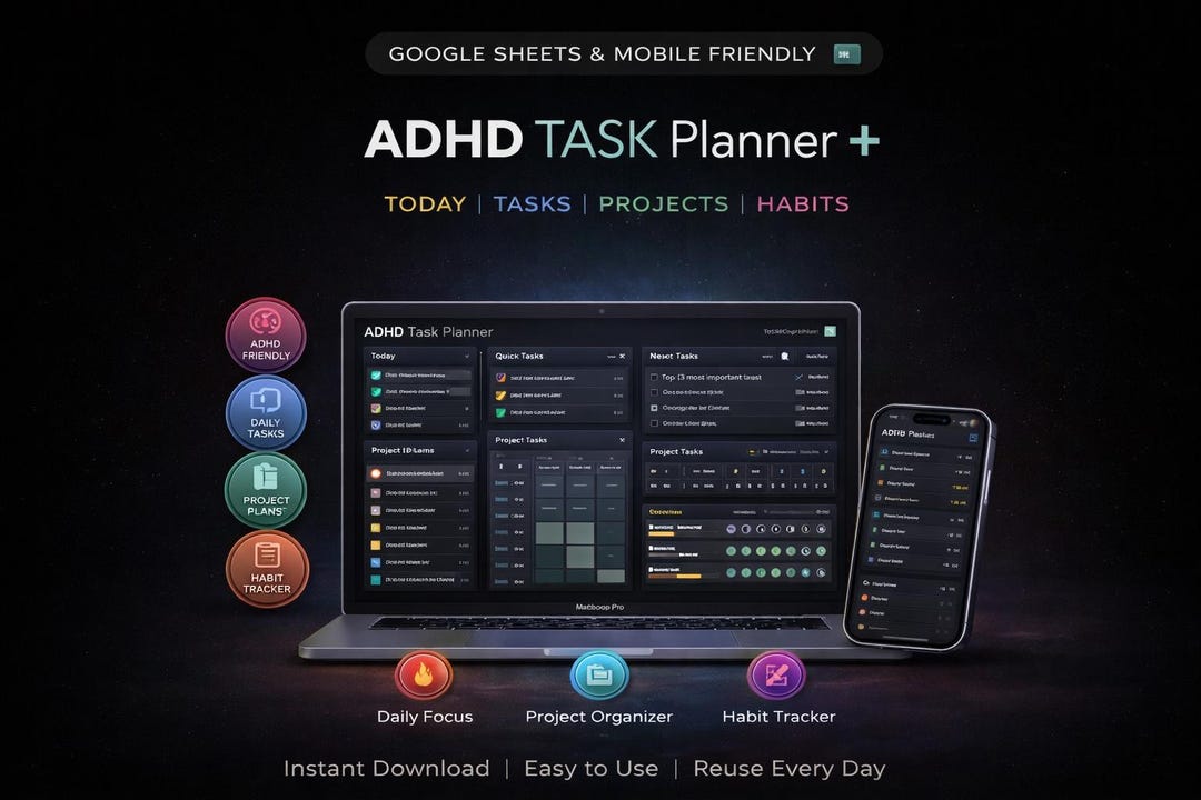 ADHD Digital Planner Task Manager, Habit Tracker, Pomodoro Instant ...