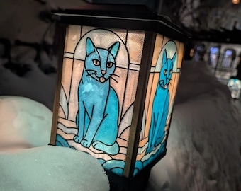 Farol solar de diseño personalizado / Estilo vidriera impreso en 3D / Luz de jardín o remate de poste