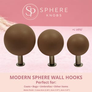 Wooden Wall Hooks Set of 3•Modern Sphere Coat Hooks•Minimalist Wall Knobs•Custom Colors (30 Options)•Entryway Decor•Housewarming Gift