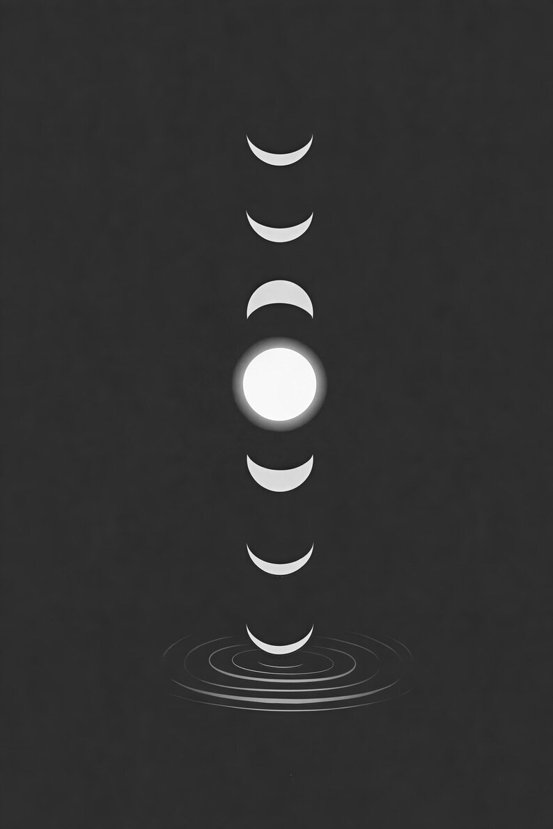 Emerald Moon Phase Wall Art | Zen Water Ripple Poster | Dark Japandi Moody Minimalist Print image 10