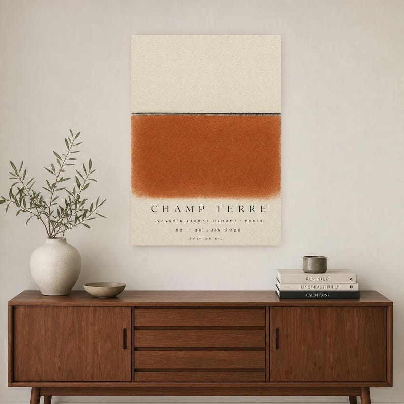 Erdfeld | Abstrakte Wandkunst | Modernes Galerieposter | Minimalistischer Druck in Terrakotta und Schwarz | Gedruckt & Versand Bild 2