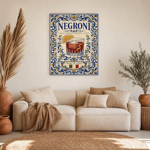 Negroni Cocktail Tile Wall Art Print | Italy National Drink Poster | Azulejo Bar Cart Print | Maiolica Kitchen Decor image 7