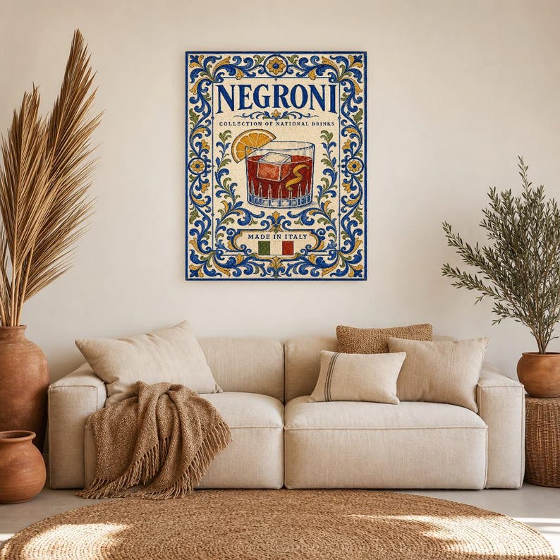 Negroni Cocktail Tile Wall Art Print | Italy National Drink Poster | Azulejo Bar Cart Print | Maiolica Kitchen Decor image 7