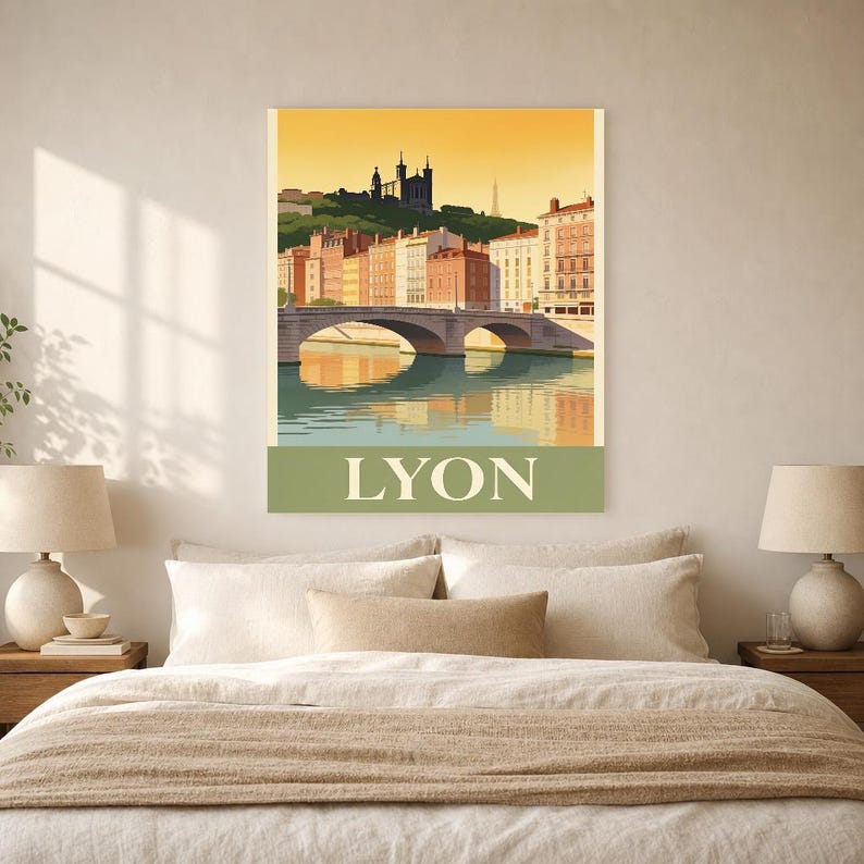 Lyon Vintage Travel Poster | Retro France City Art Print | Housewarming Gift Wall Decor image 6