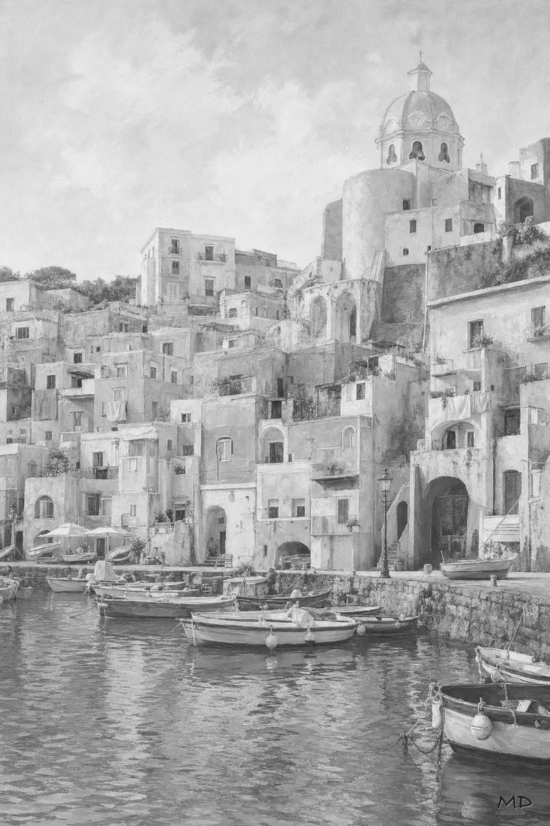 Procida Travel Poster | Soft Painting Italy Wall Art | Colorful Marina Coastal Print | Printed & Shipped image 10