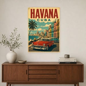 Havana Travel Poster | Vintage 1950s Malecon Print | Retro Cuba Wall Art Print | Mid Century City Decor image 2
