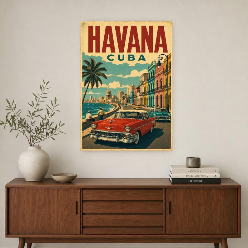 Havana Travel Poster | Vintage 1950s Malecon Print | Retro Cuba Wall Art Print | Mid Century City Decor image 2