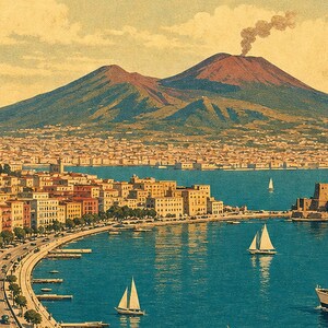 Naples Travel Poster | Vintage Vesuvius Print | Italian Wall Art | Printed & Shipped image 3