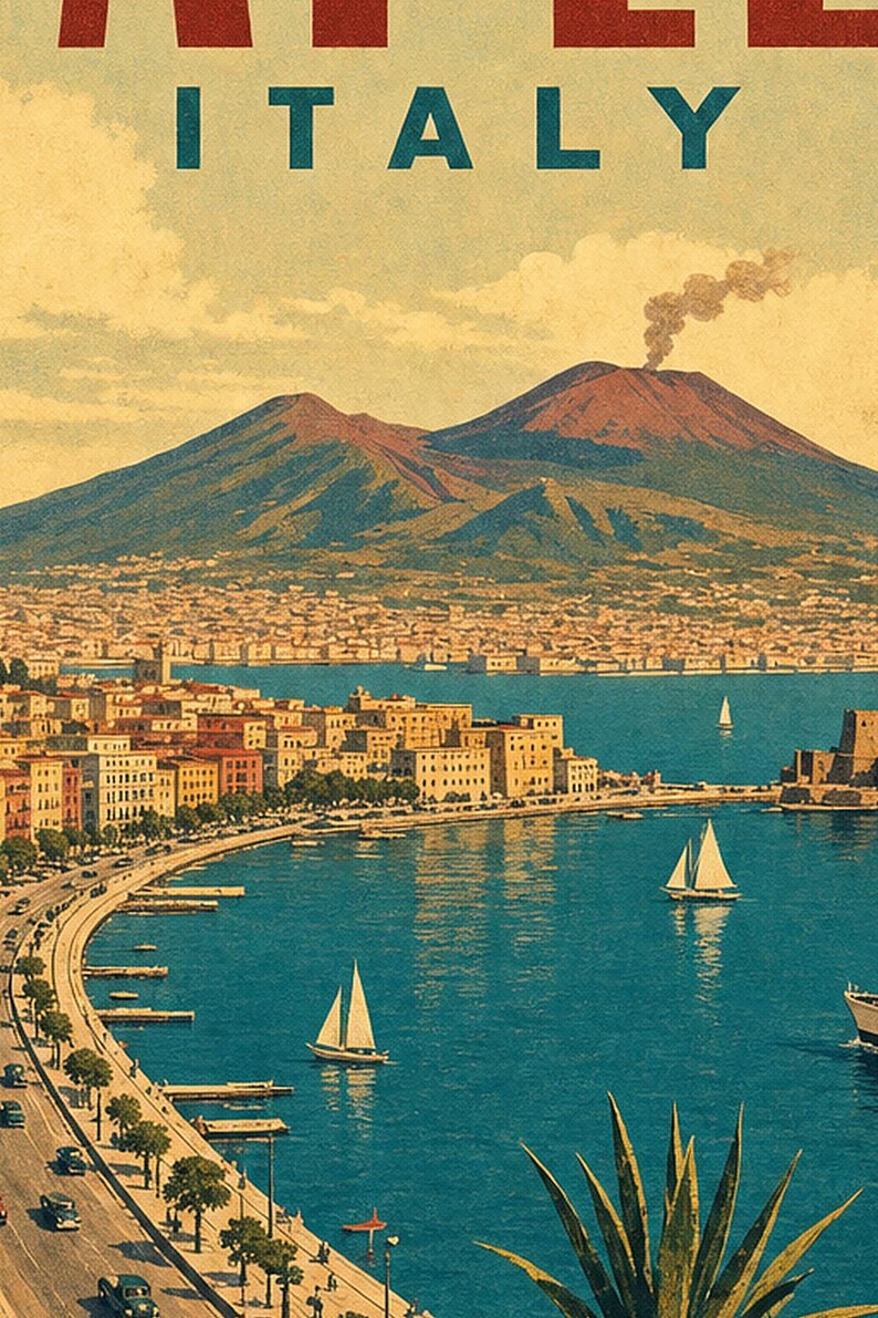 Naples Travel Poster | Vintage Vesuvius Print | Italian Wall Art | Printed & Shipped image 3