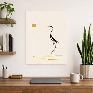 Cream Japandi Crane Wall Art | Zen Line Art Silhouette Poster | Minimalist Nature Gallery Print image 8