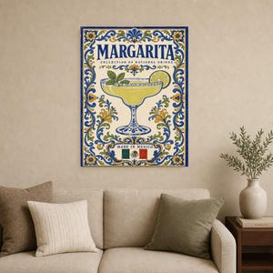 Margarita Cocktail Tile Wall Art Print | Mexico National Drink Poster | Azulejo Bar Cart Print | Maiolica Kitchen Decor image 9