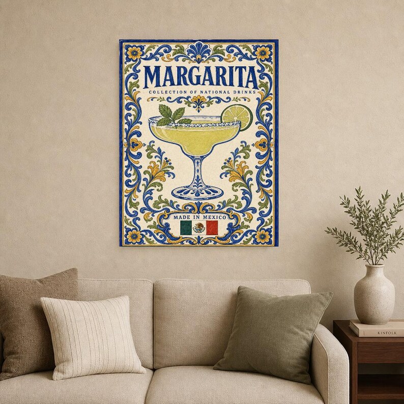 Margarita Cocktail Tile Wall Art Print | Mexico National Drink Poster | Azulejo Bar Cart Print | Maiolica Kitchen Decor image 9
