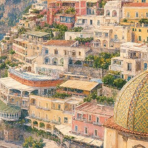 Positano reisposter | Zachte schildering Amalfikust print | Italiaanse muurdecoratie | Kustdecoratie | Gedrukt en verzonden afbeelding 3