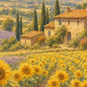 Provence Sunflowers Poster | Soft Painting France Wall Art | Sunflower Field Landscape Print | Printed & Shipped image 3