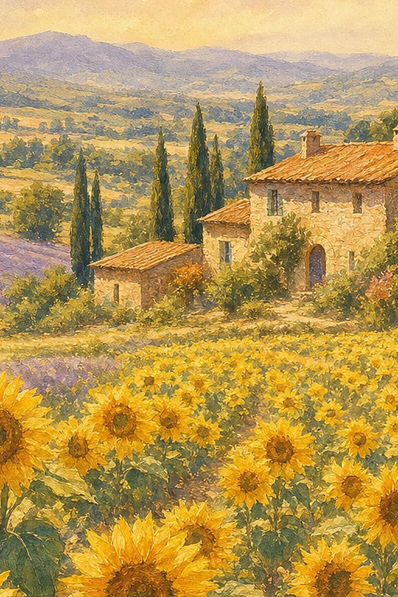 Provence Sunflowers Poster | Soft Painting France Wall Art | Sunflower Field Landscape Print | Printed & Shipped image 3