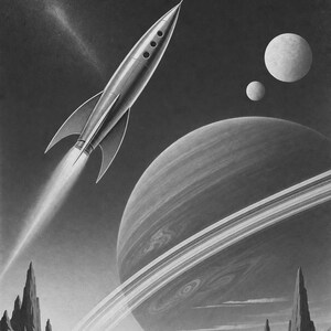 Retro Space Travel Poster | Vintage Sci-Fi Wall Art Print | Crimson Planet Rocket Art | 70s Cosmic Travel Wall Decor image 10