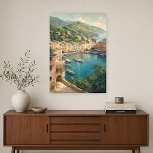 Pôster de viagem de Portofino | Pintura suave para decoração de parede da Itália | Impressão do porto da Riviera Italiana | Impresso e enviado imagem 2