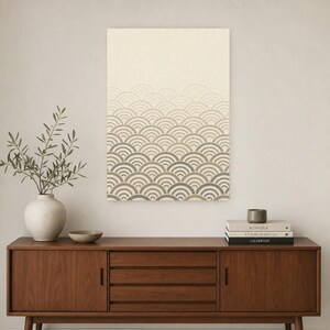 Set da parete neutro per la galleria Japandi Wall Art | Onde Seigaiha di salvia di sabbia | Stampa Wabi Sabi immagine 2
