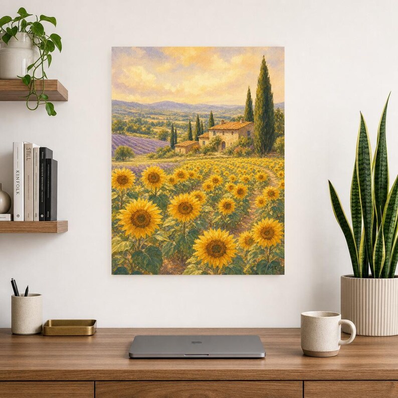Provence Sunflowers Poster | Soft Painting France Wall Art | Sunflower Field Landscape Print | Printed & Shipped image 8