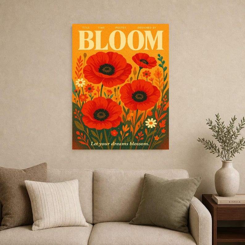 Bloom Retro Poster | Vintage 70s Wall Art Print | Aesthetic Magazine Print | Mid Century Retro Decor Gift image 12
