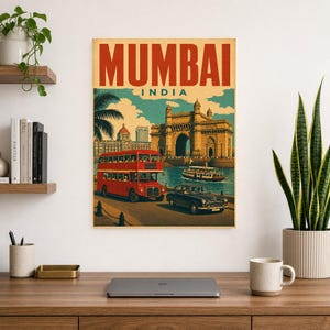 Poster di viaggio di Mumbai | Stampa vintage del portale | Arte murale indiana | Stampato e spedito immagine 8