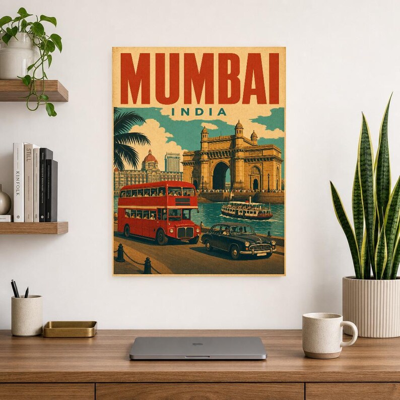 Poster di viaggio di Mumbai | Stampa vintage del portale | Arte murale indiana | Stampato e spedito immagine 8