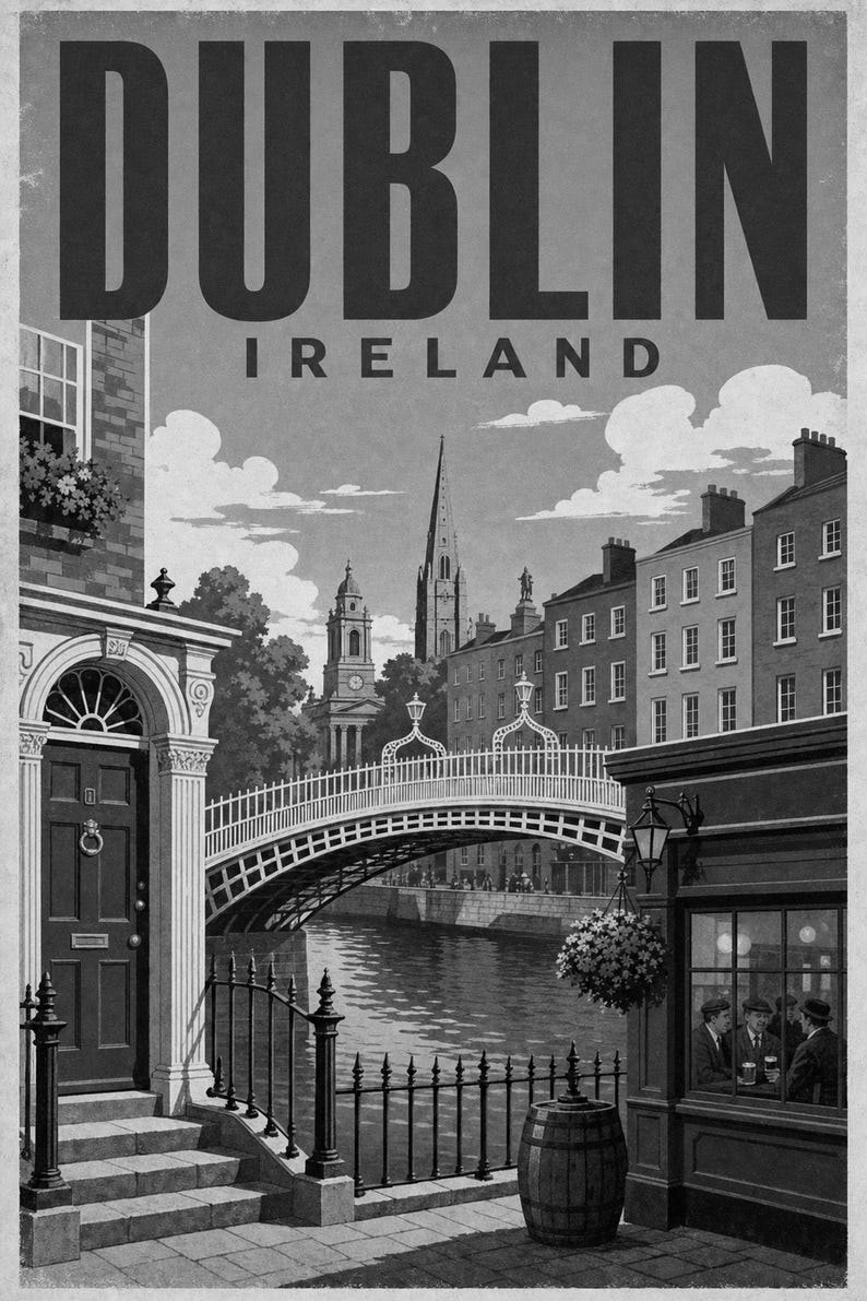 Dublin Travel Poster | Vintage Dublin Print | Ireland Wall Art | Printed & Shipped image 10