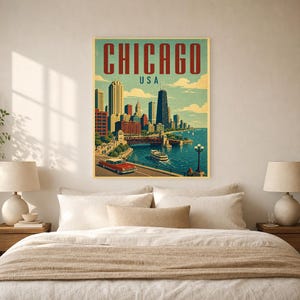 Chicago Travel Poster | Vintage Skyline Print | USA Wall Art | Printed & Shipped image 6