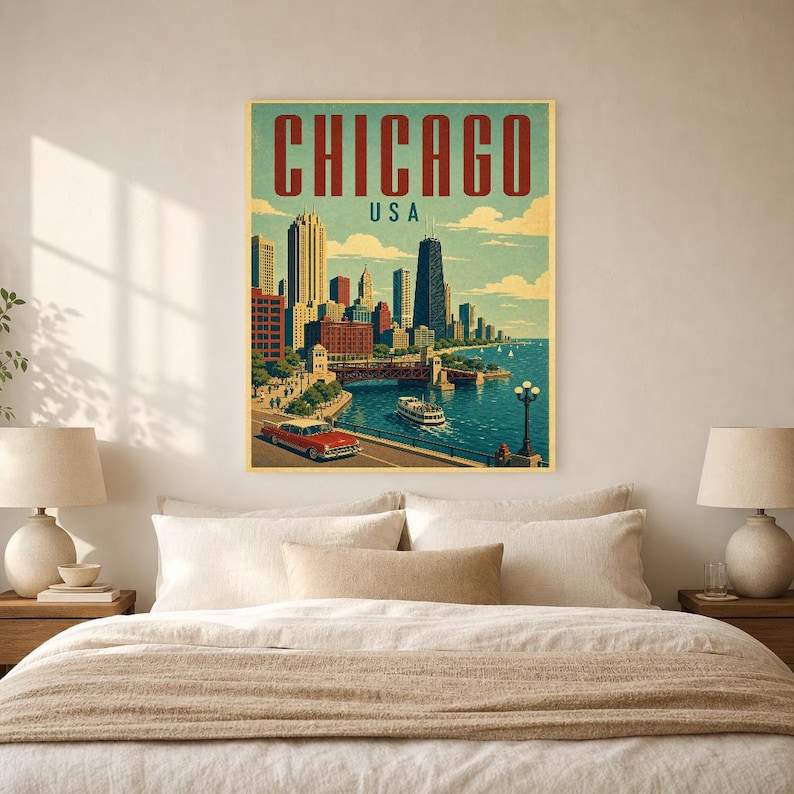 Chicago Travel Poster | Vintage Skyline Print | USA Wall Art | Printed & Shipped image 6