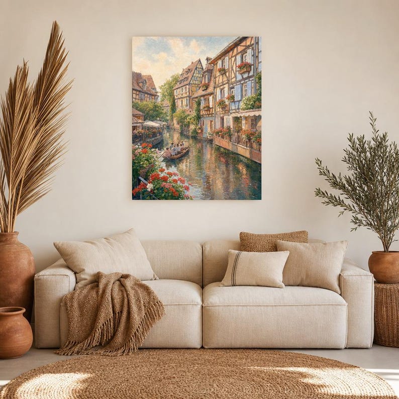 Colmar Travel Poster | Soft Painting France Wall Art | Alsace Little Venice Canal Print | Printed & Shipped image 7