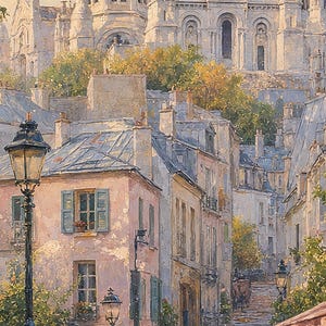 Póster de Montmartre, París | Pintura suave para pared, arte francés | Lámina de la calle adoquinada del Sacré-Cœur | Impreso y enviado imagen 3