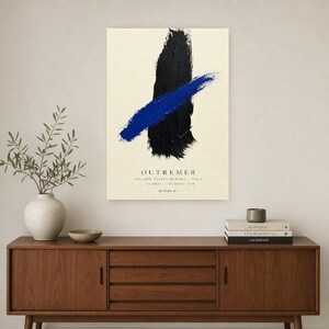 Zagranica | Abstrakcyjna sztuka ścienna | Nowoczesny plakat galeryjny | Minimalistyczny wydruk w kolorze niebieskim i czarnym | Wydruk i wysyłka zdjęcie 2