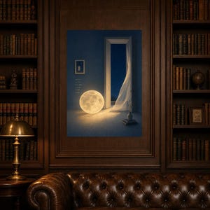 Impresión de arte de pared de luna surrealista ? Póster de dormitorio con paisaje de ensueño | Luna llena en una habitación Surrealismo suav imagen 5