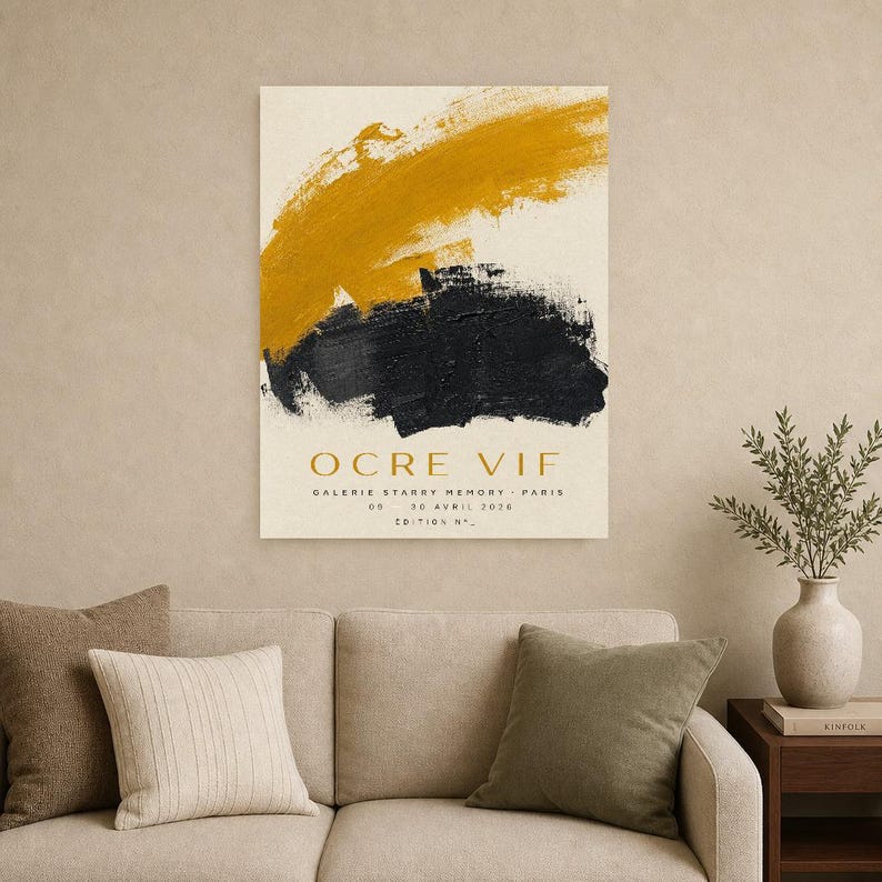 Leuchtendes Ocker | Abstrakte Wandkunst | Modernes Galerieposter | Minimalistischer Druck in Senfgelb und Schwarz | Gedruckt & Versand Bild 9