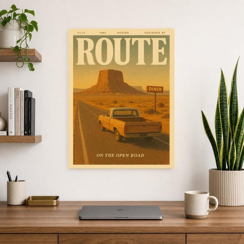 Routeretro-poster | Vintage jaren '70 kunst aan de muur afdrukken | Esthetische tijdschriftafdruk | Halverwege de eeuw retro decor cadeau afbeelding 13