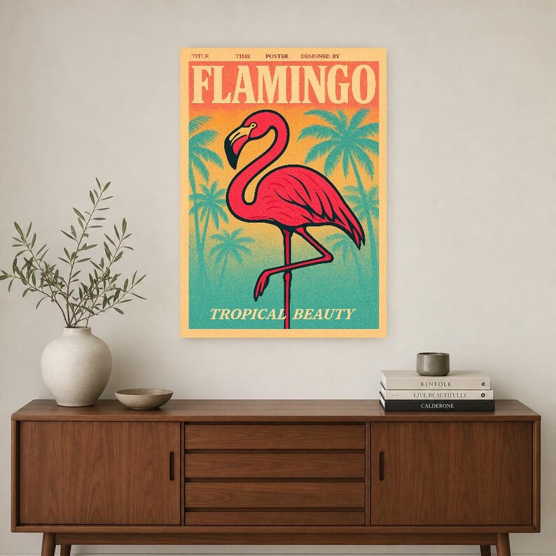 Flamingo Retro Poster | Vintage 70s Wall Art Print | Aesthetic Magazine Print | Mid Century Retro Decor Gift image 3